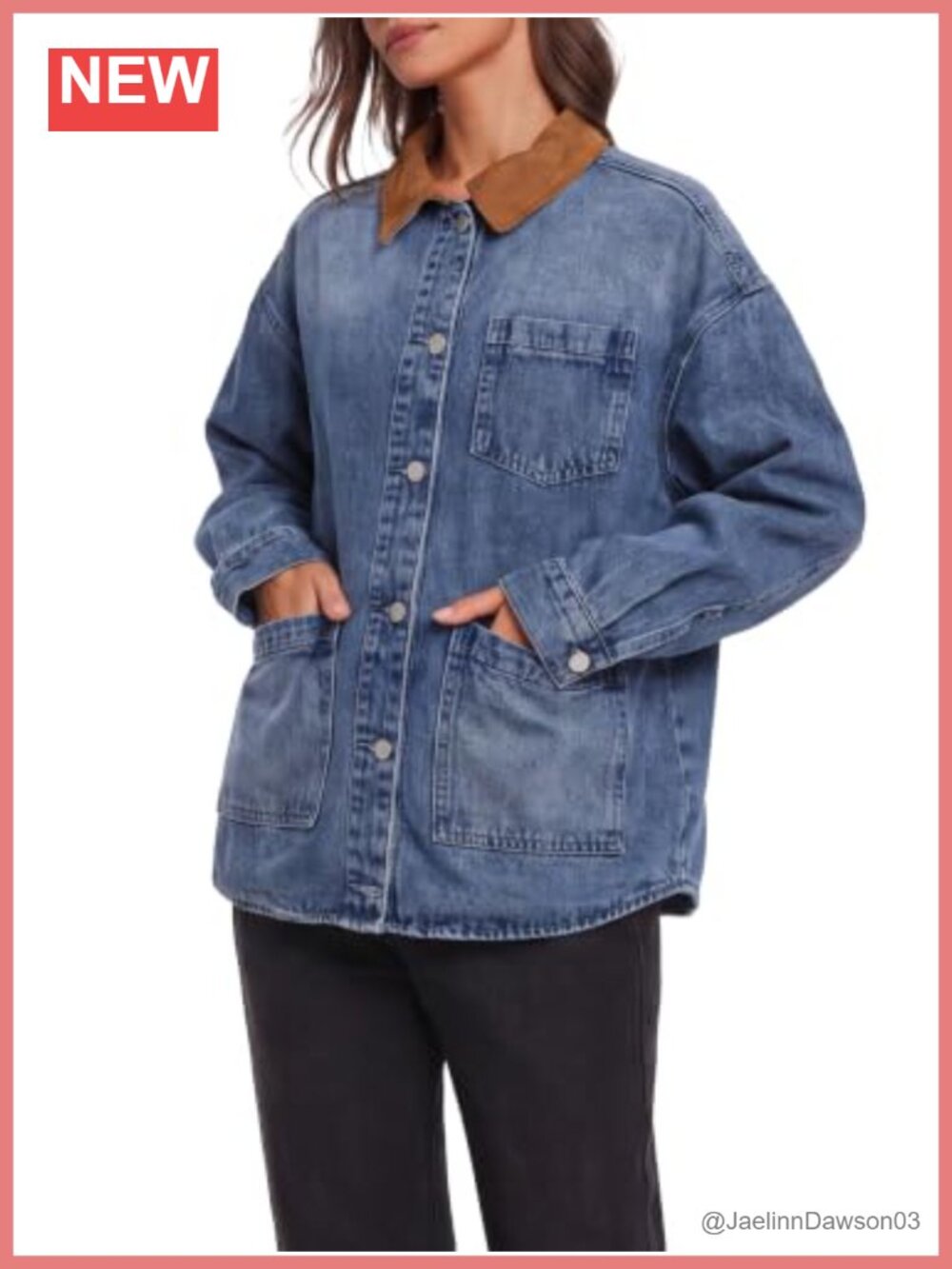 Women's Oversized Denim Jacket Button Down Jean Coat - Picture 4 of 5